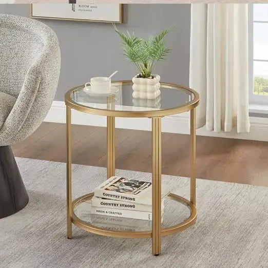 Glass End Table Two Tier Metal Frame Living Room Table