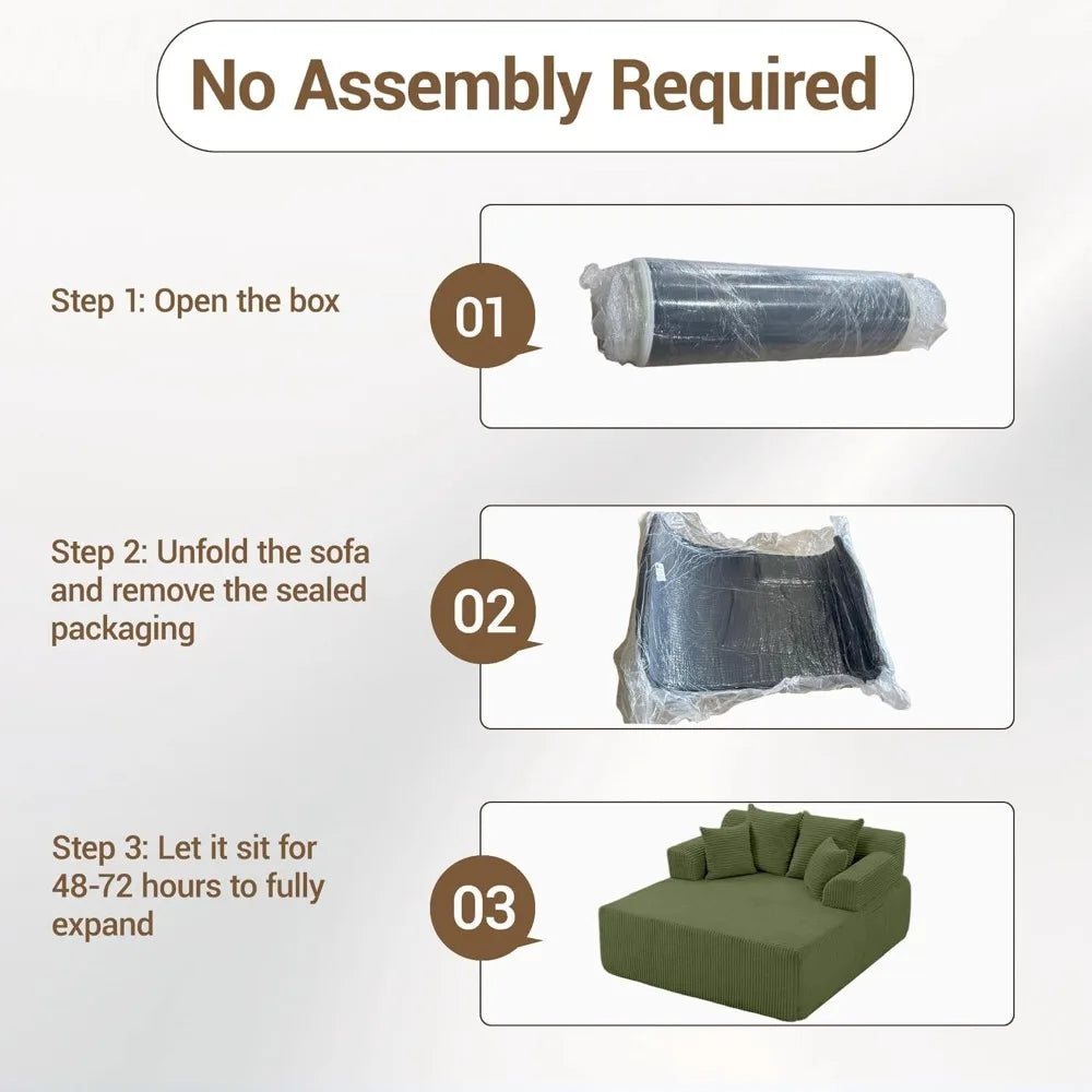 L Shaped Chaise Lounge Sofa Bed With Armrests And Pillows