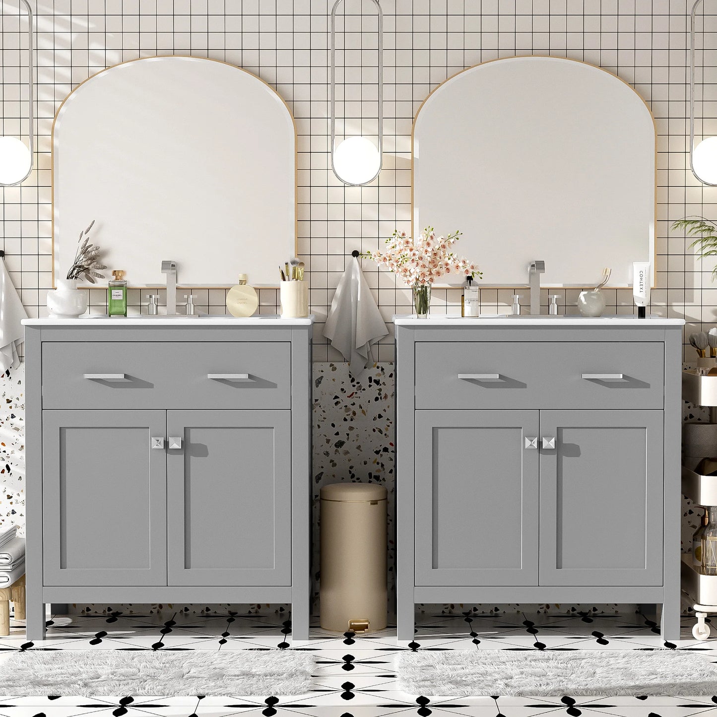 Sh.Kl Modern Double Vanity Set With Ceramic Sinks Included