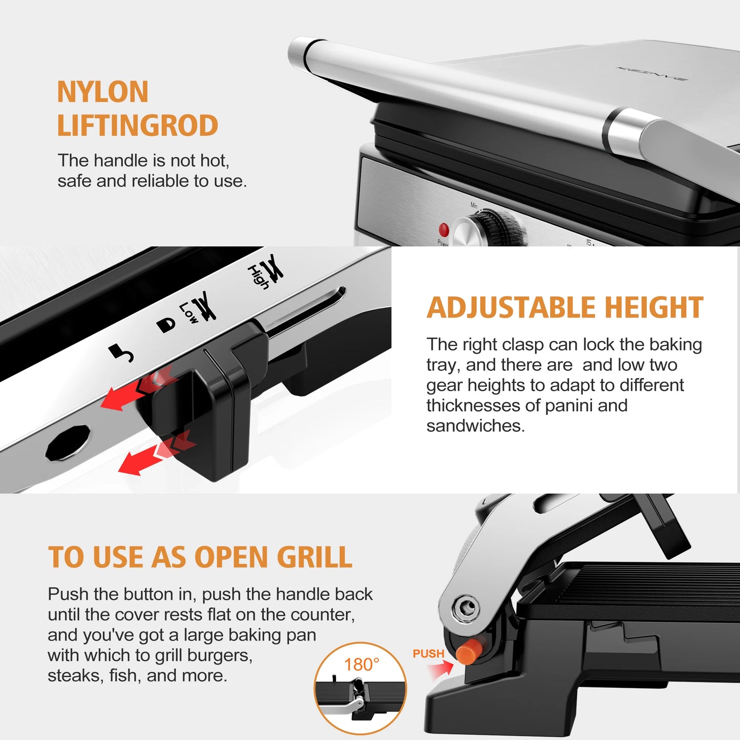 Cachoo 1600W Panini Press 4 Slice With Adjustable Temp