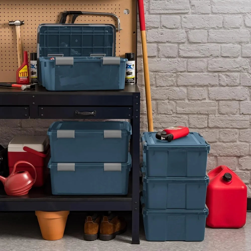 31 Qt Eco-Friendly Storage Bins with Lids, 4 Pack, BPA-Free Plastic Gasket Box with Tight Latch and Seal, Stackable Nestable