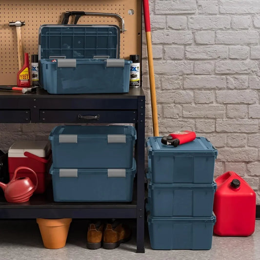 31 Qt Eco-Friendly Storage Bins with Lids, 4 Pack, BPA-Free Plastic Gasket Box with Tight Latch and Seal, Stackable Nestable