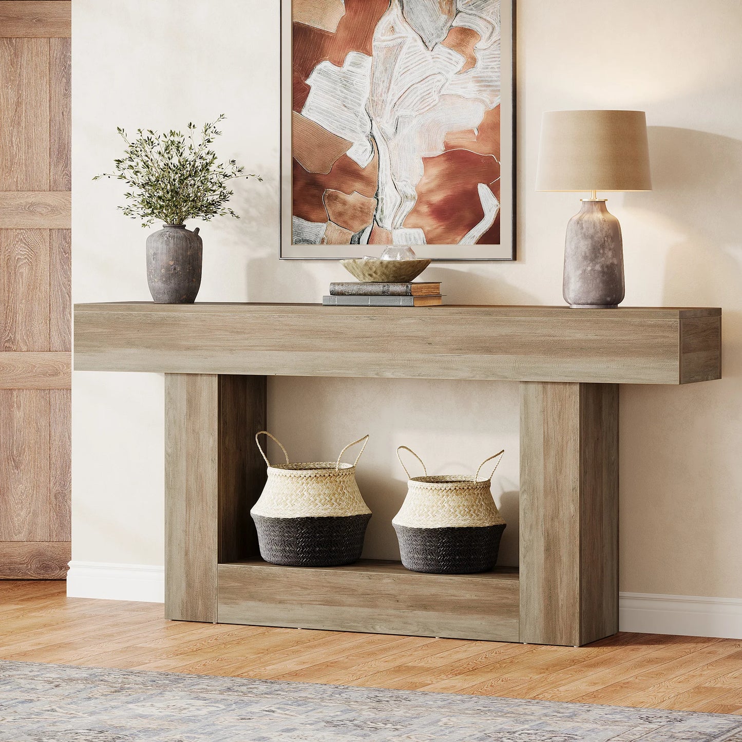 Tribesigns Farmhouse Console Table Two Tier U Shaped Base