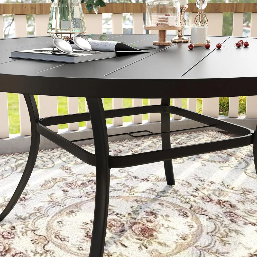 Outdoor All Weather Metal Round Patio Table With Umbrella Hole