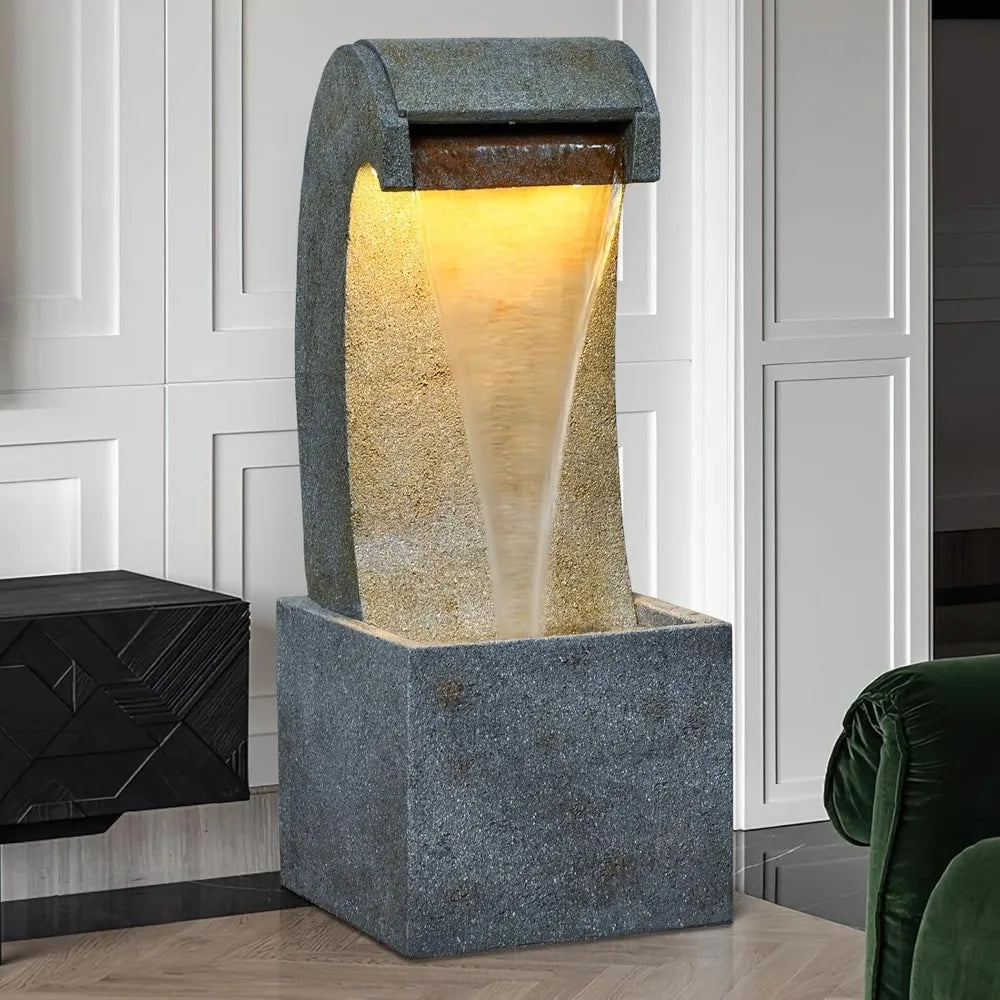 Desgmomy Cascading Stone Waterfall Fountain With LED