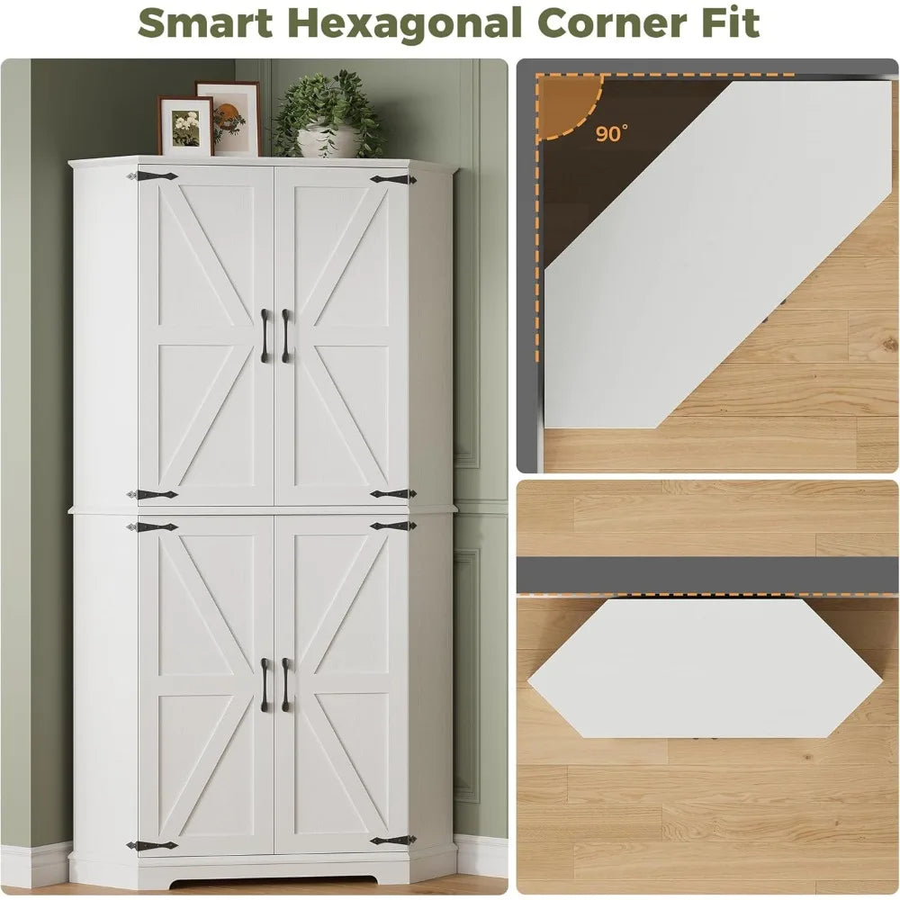 Corner Cabinet, 72" Kitchen Pantry Cabinet, 6-Tier Freestanding Farmhouse Pantry with 4 Adjustable Shelves, 240°Swivel Doors, 2