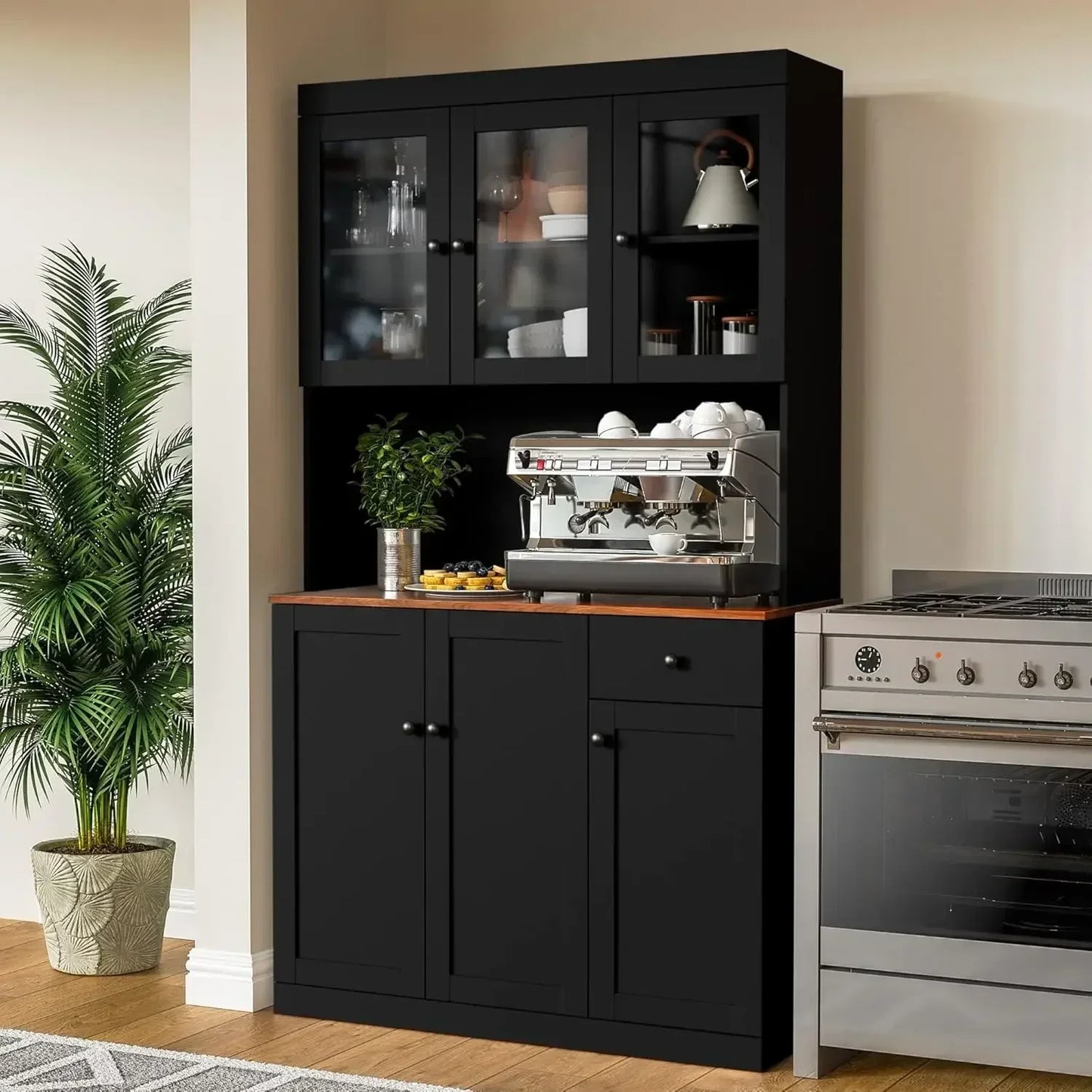 GUANGBAI Tall Kitchen Pantry Cabinet With Microwave Shelf
