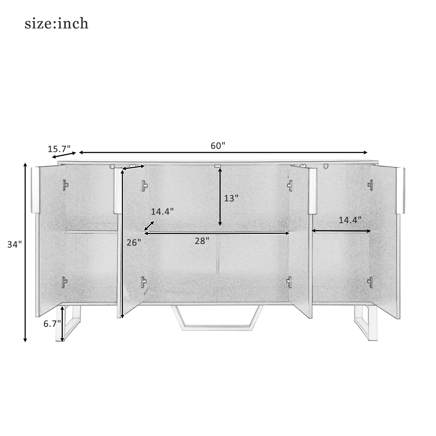 Modern Four Door Sideboard With Metal Handles And Adjustable Shelves