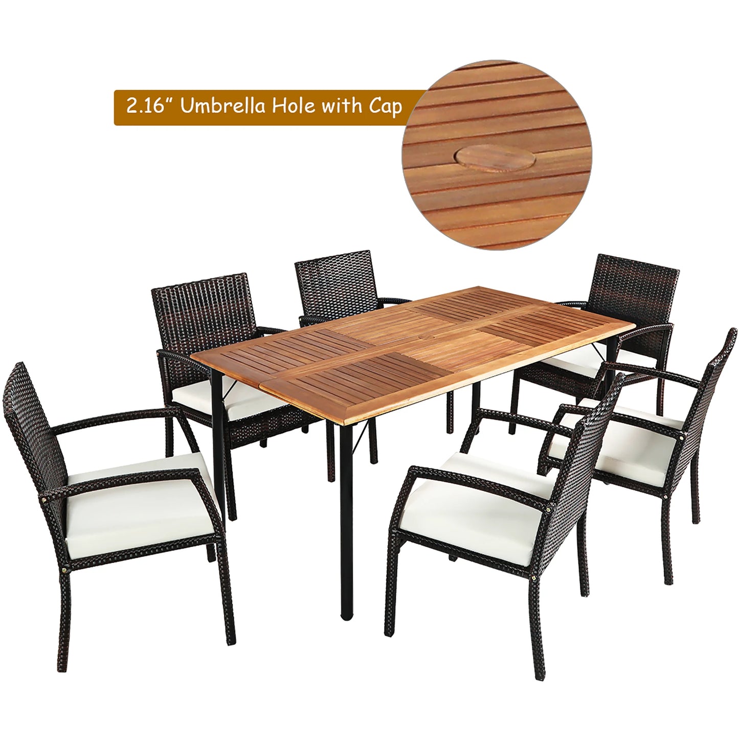 HOMASIS Patio Rattan Dining Set With Umbrella Hole