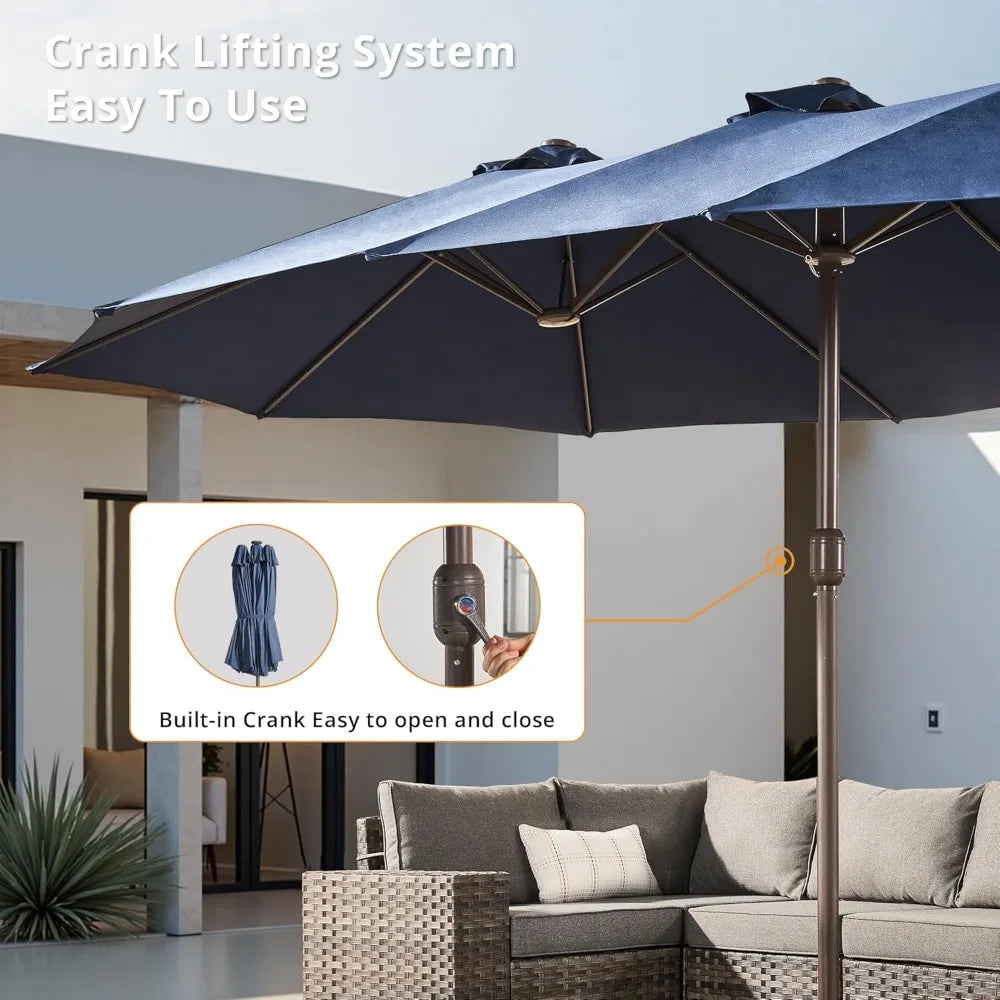 15ft Large Patio Umbrella with Base,Outdoor Rectangle Double-Sided Market Umbrella with Stand Included,Outside Umbrellas for Poo