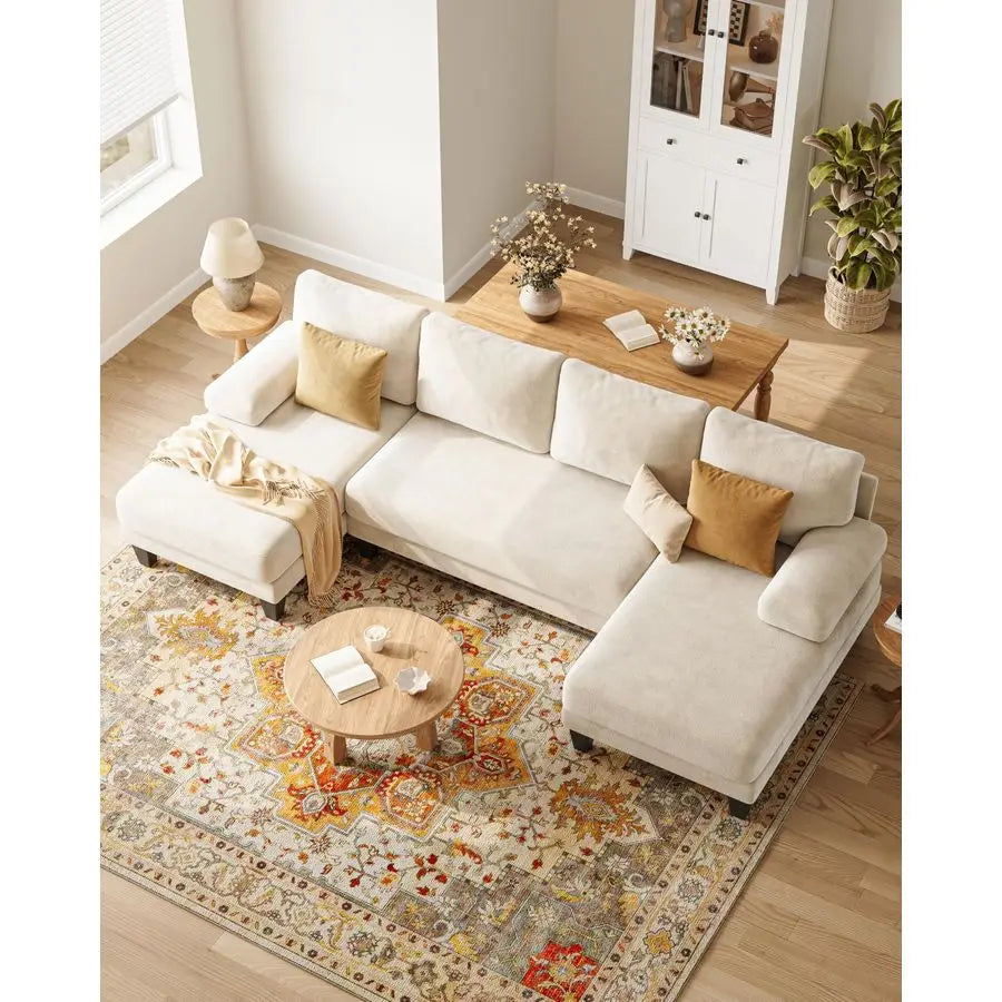 MBVM UShaped Sectional Sofa Modern Chenille Double Chaise