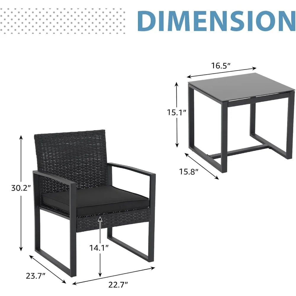 High-Con Concerned 3-Piece Patio Wicker Bistro Set With Chairs
