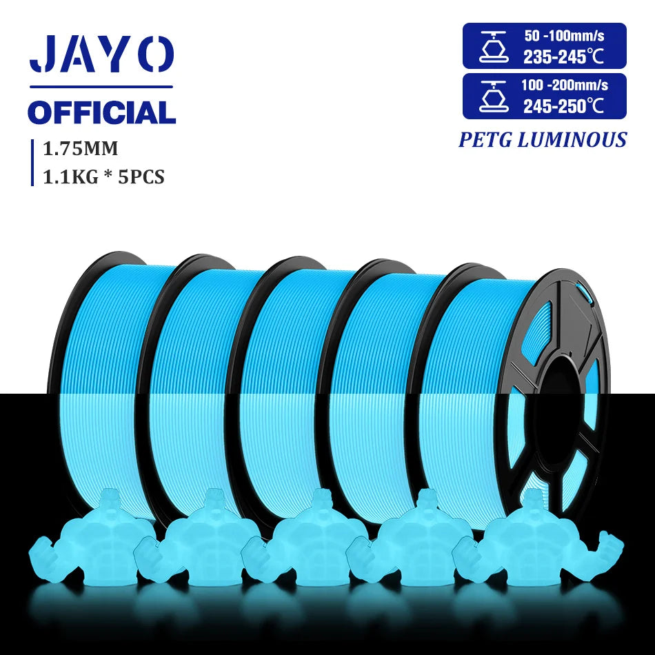 JAYO PLA Filament 1.75mm Glow in the Dark PETG 3D Printer Filament 1.1KG Neatly Wound Luminous 3D Printing Material For FDM