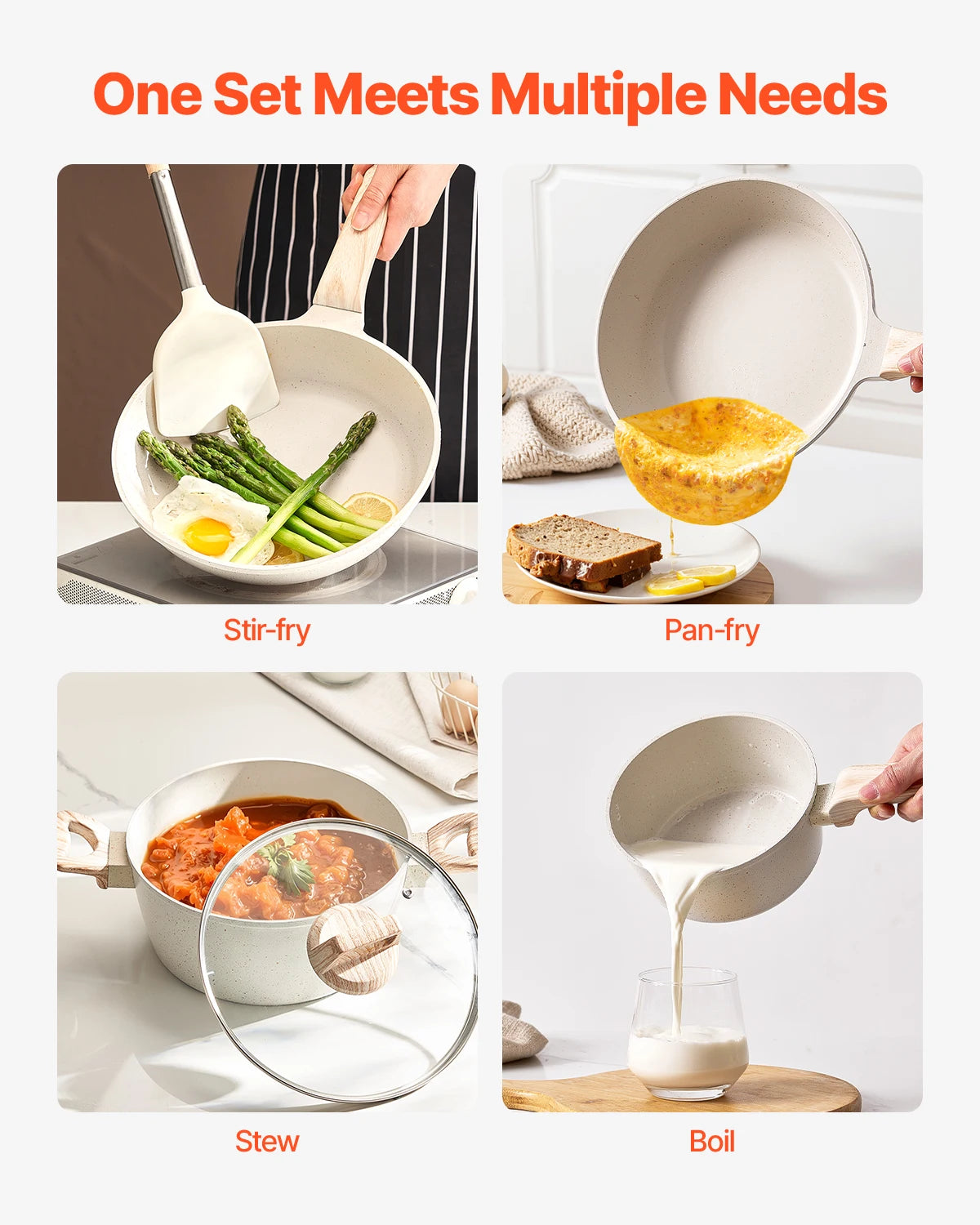 SucceBuy Granite Nonstick Induction Cookware Set With Pan Protector