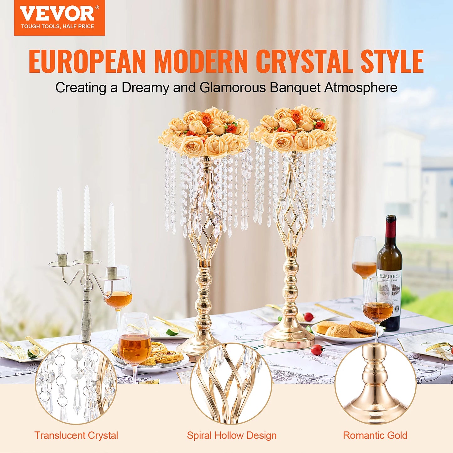 SucceBuy Crystal Wedding Flower Stand Metal Centerpiece Vase