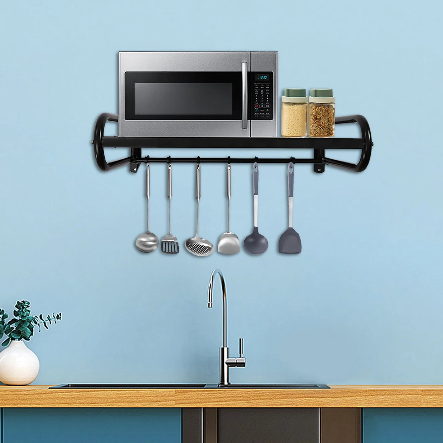 Wall Mounted Microwave Oven Rack Carbon Steel Kitchen Organizer