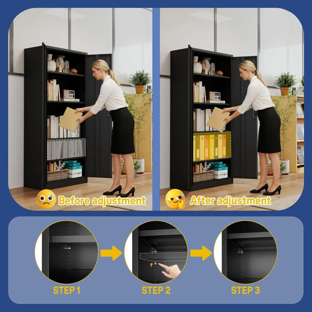 Metal Storage Cabinet With Adjustable Shelves And Locking Doors