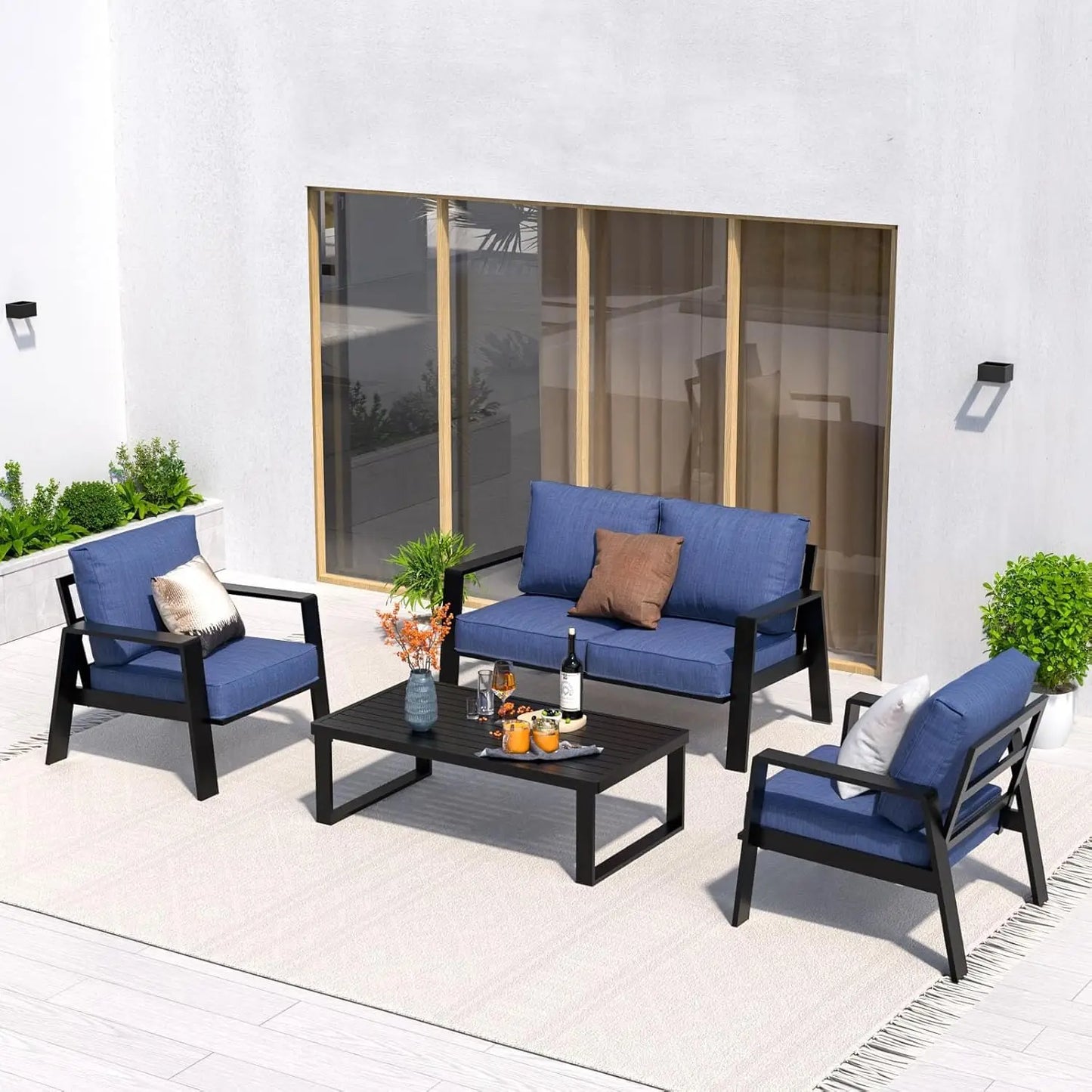Aluminum Outdoor Patio Furniture 4 Piece Sectional Set Coffee Table