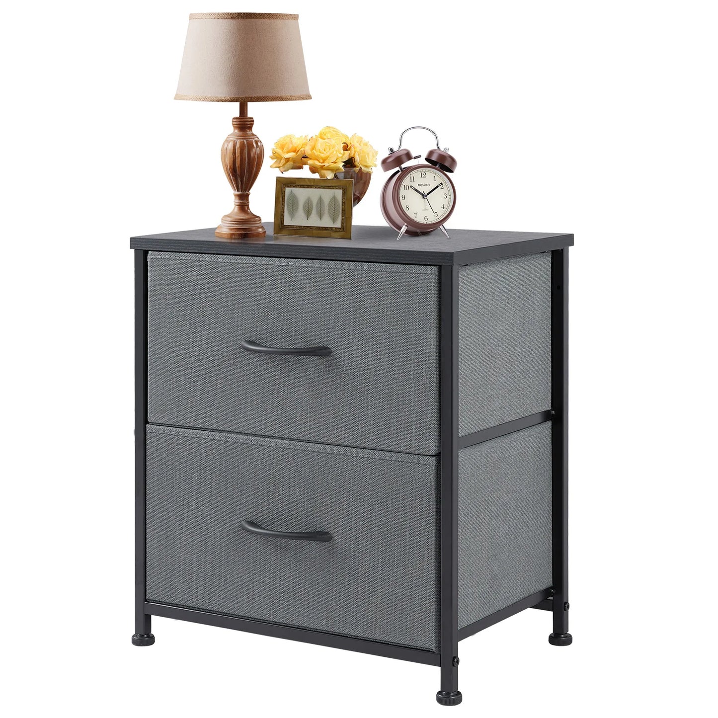 JHK Nightstand Bedside Table With Fabric Drawers For Bedroom