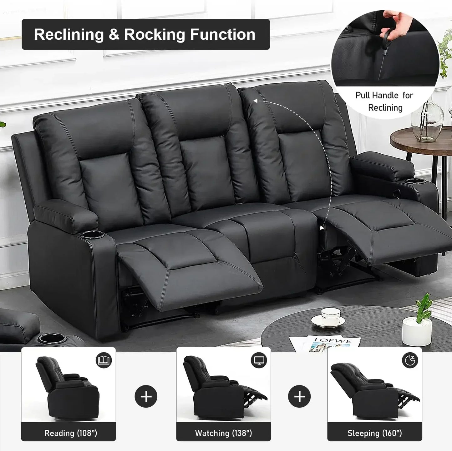 Recliner Leather Living Room Set Sofa Loveseat Chair