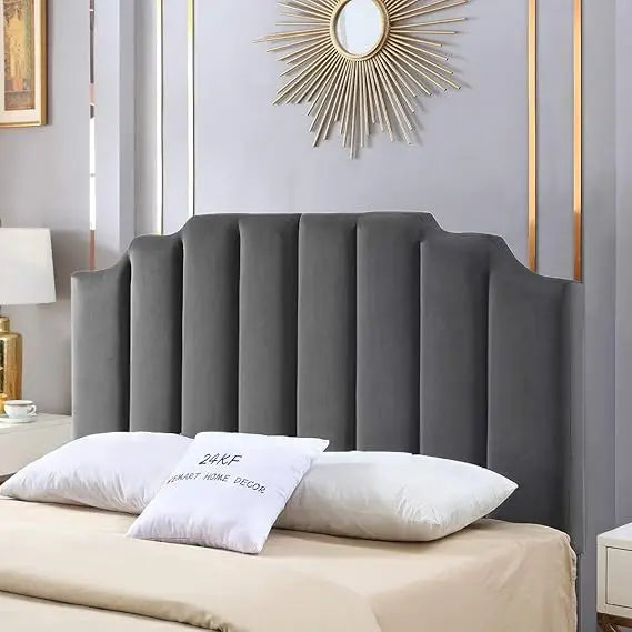 Modern Vertical Channel Design Velvet Tufted Queen Headboard, Dark Gray, California Queen/Full Size