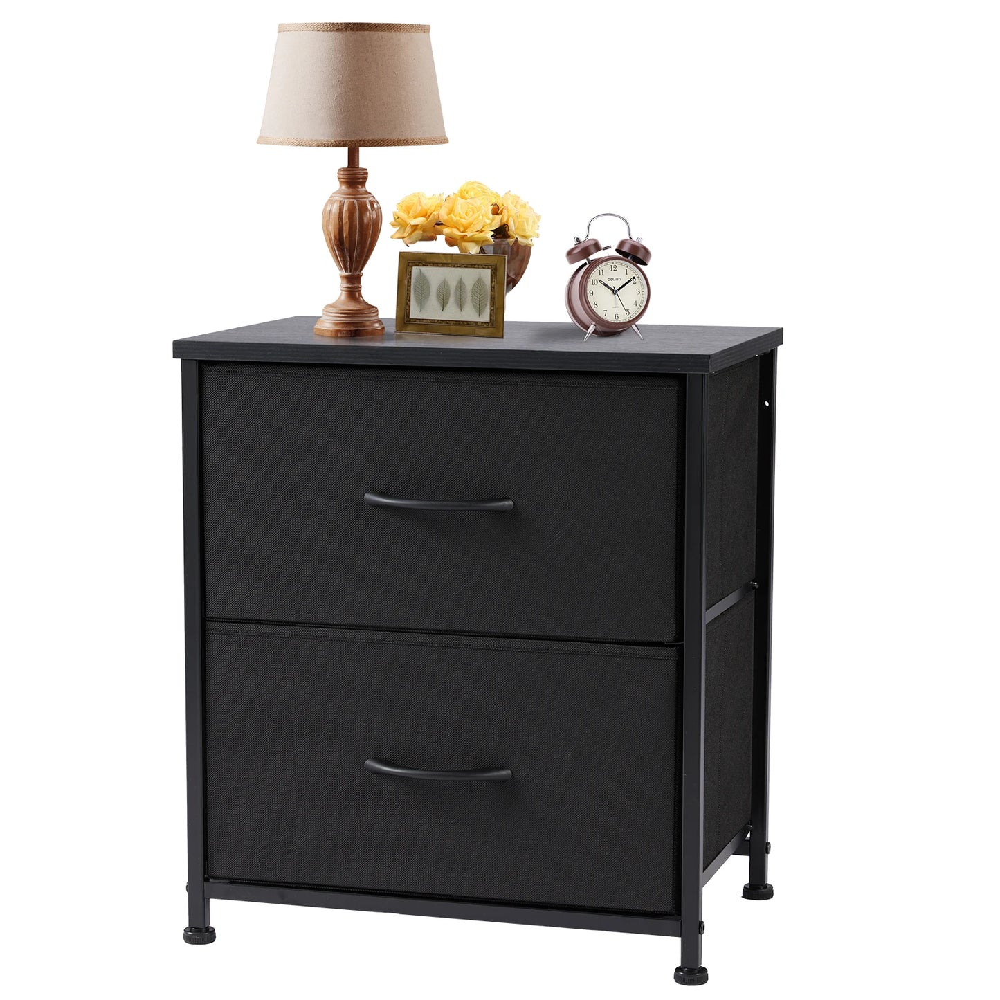 JHK Nightstand Bedside Table With Fabric Drawers For Bedroom