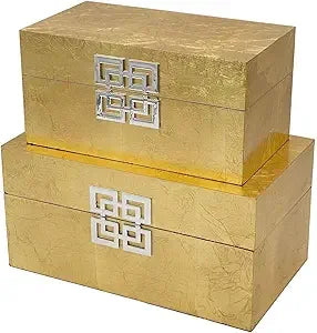 Classic Geometric Wood Storage Boxes With Hinged Lid