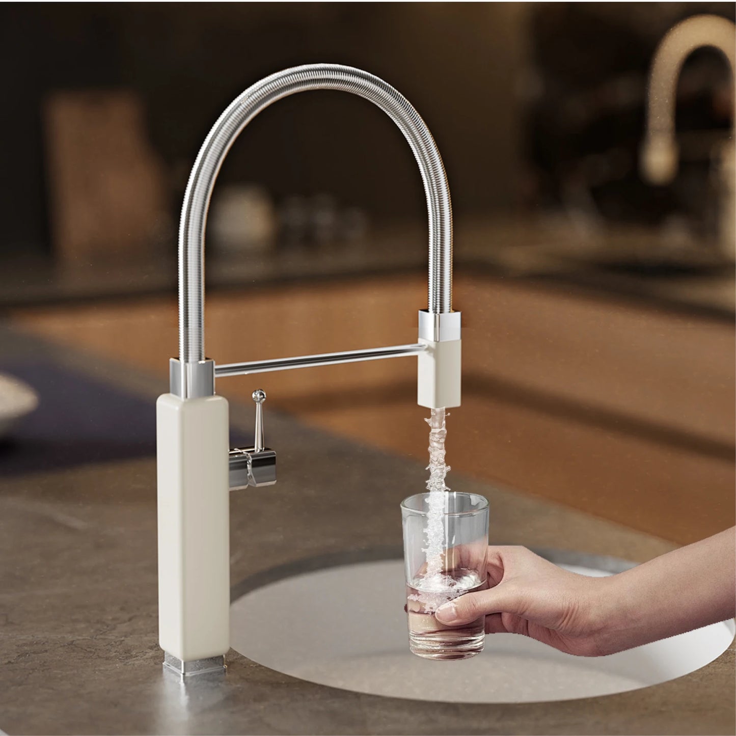 Modern luxury brass red kitchen faucet with retro design, pull-out water outlet, single handle hot and cold water sink Mixer