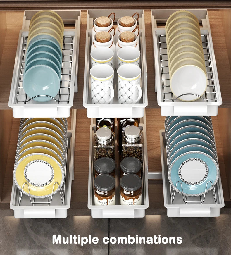 None Kitchen Pull Out Dish Rack With Drainboard Cabinet Organizer