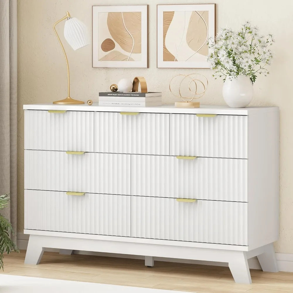 Fluted Dresser With Drawers Modern Wood Chest TV Stand