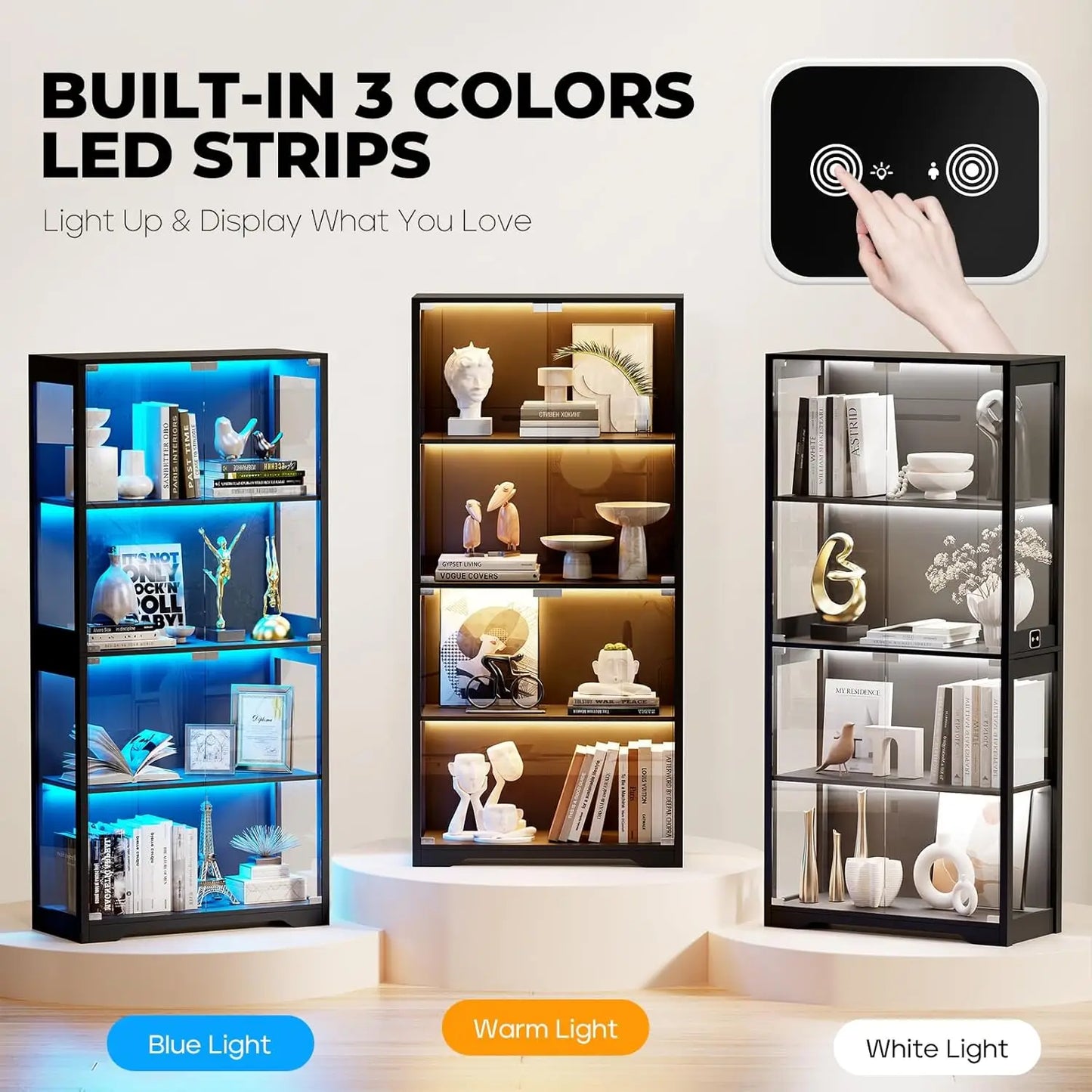 XMSJH Display Cabinet With Glass Doors 4 Tier Curio