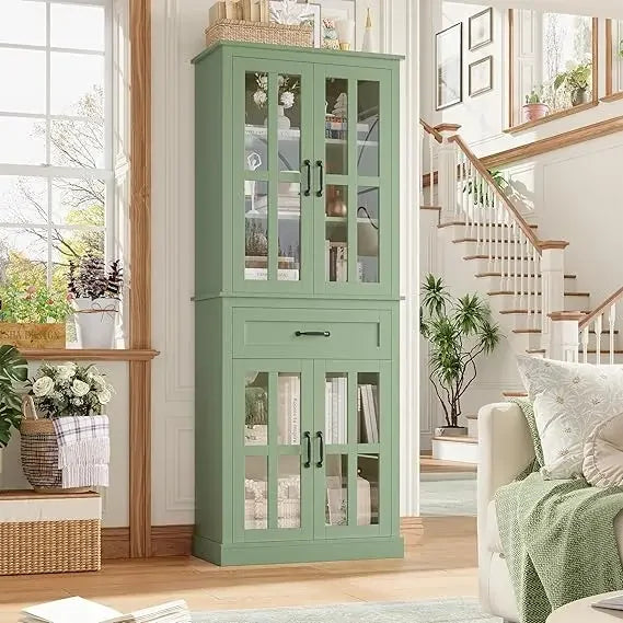 Kitchen Cabinet With Glass Doors And Drawers Freestanding Pantry