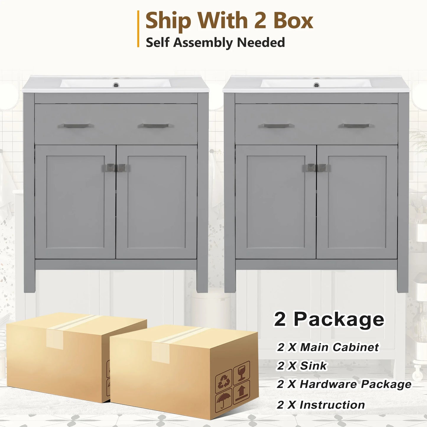 Sh.Kl Modern Double Vanity Set With Ceramic Sinks Included