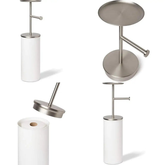 Portaloo Toilet Paper Stand and Reserve, White/Nickel