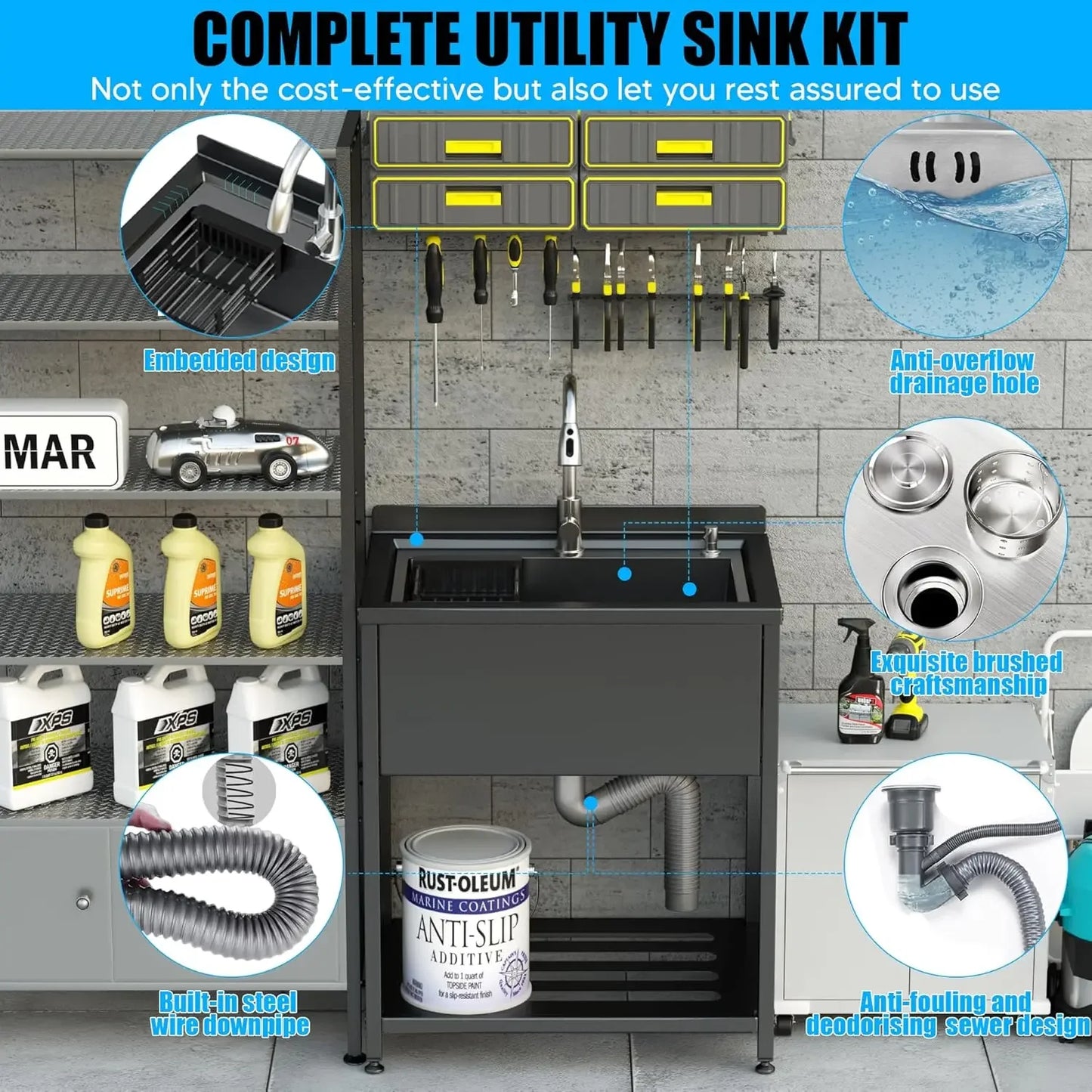 [Hot Deal, Limited Time Offer!]Stainless Steel Utility Sink, 30.8" × 22" × 39.5"Freestanding Sink with Cold and Hot Water Faucet