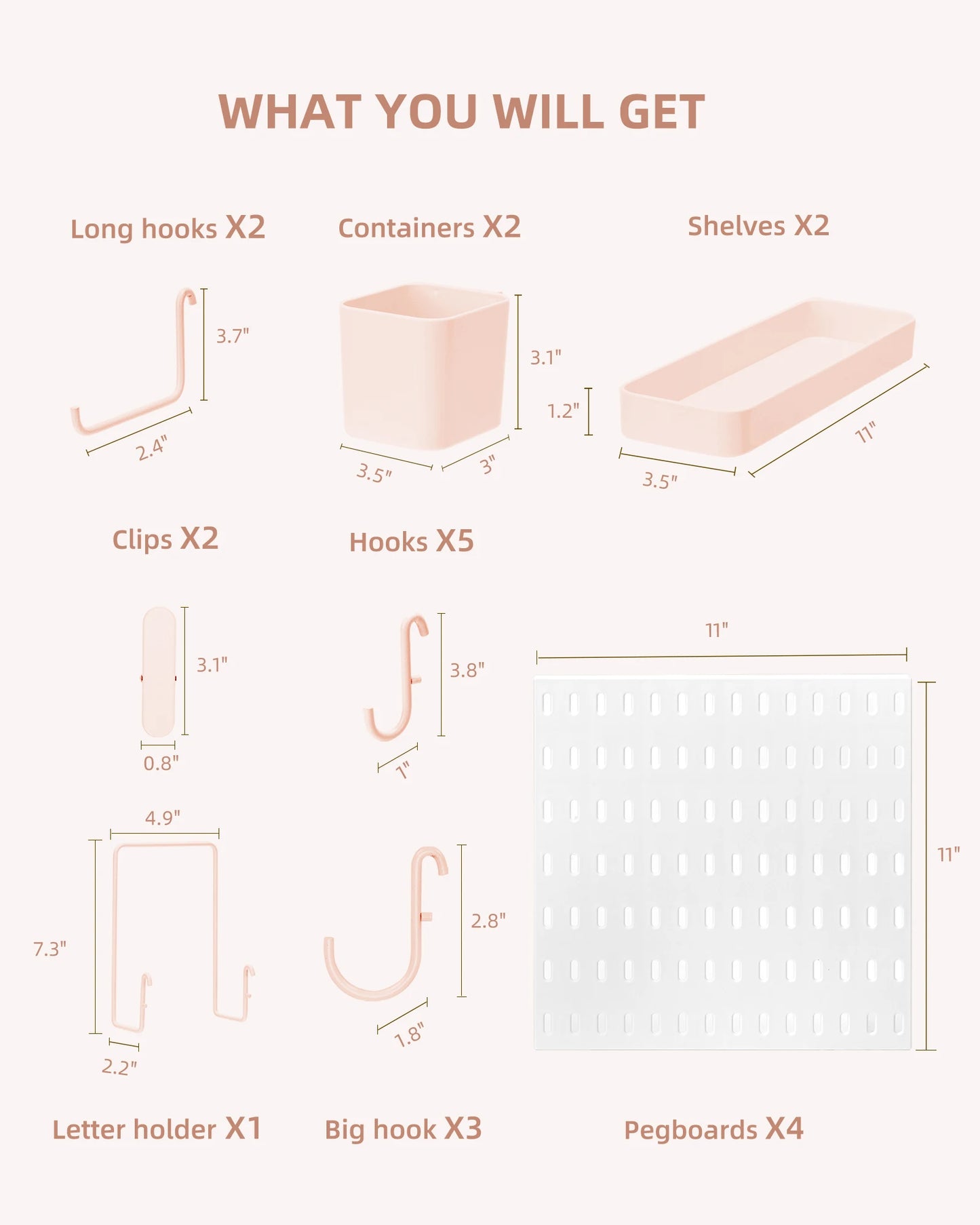 Deli Pink 4pcs Pegboard Combination Kits, Easy Storge, Free & Easy to Assemble, Two Installation Methods