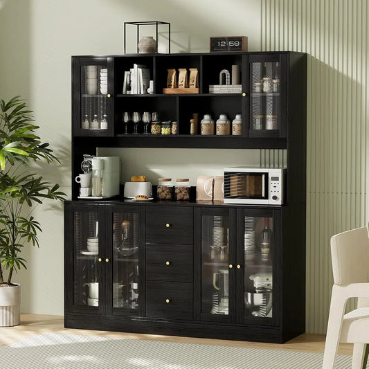 Guangbai Kitchen Hutch Cabinet With Glass Doors and Drawers