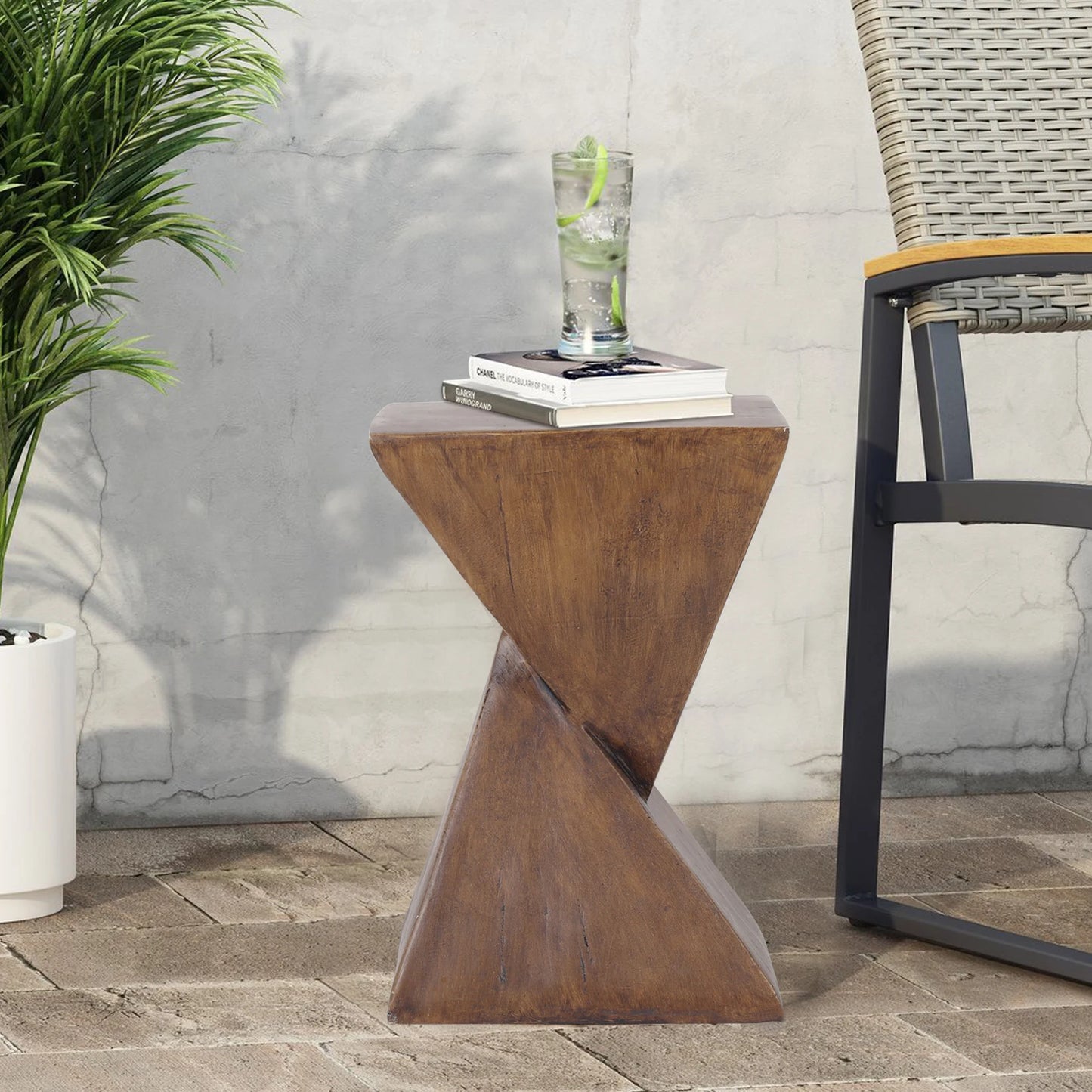 Wisfor Lightweight Concrete Triangle Side Table For Indoor Outdoor Use
