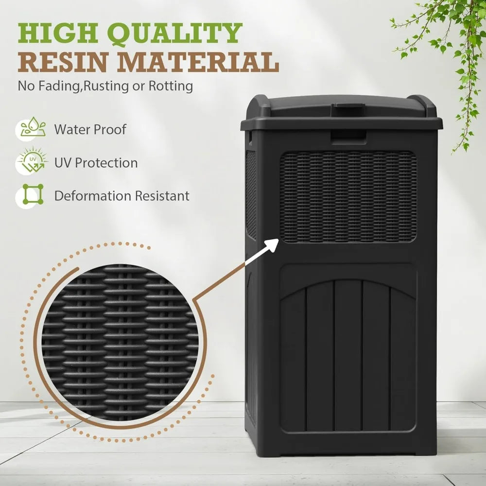 Outdoor Trash Can With Lid Waterproof Plastic Waste Bins For Garden