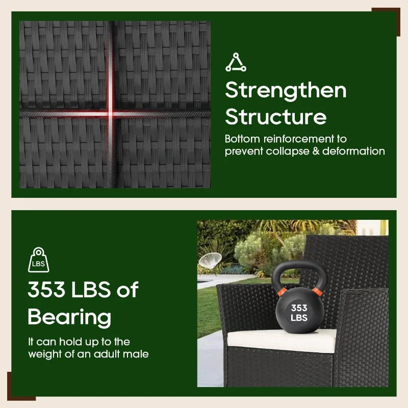 4 Piece Patio Furniture Set Black Outdoor Wicker Coffee Table Modern Rattan Chairs Conversation Set Weather Resistant