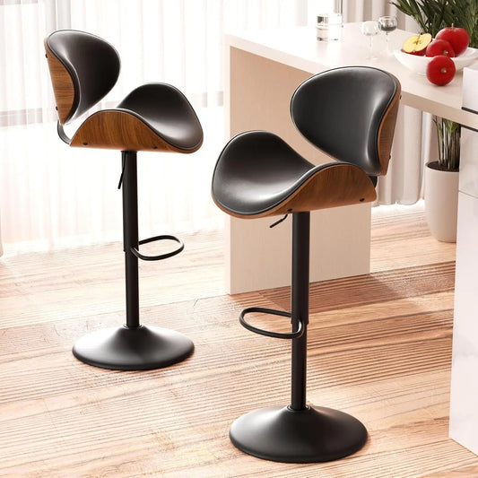 Swivel Bar Stools 2 Adjustable Bentwood PU Leather Back Footrest
