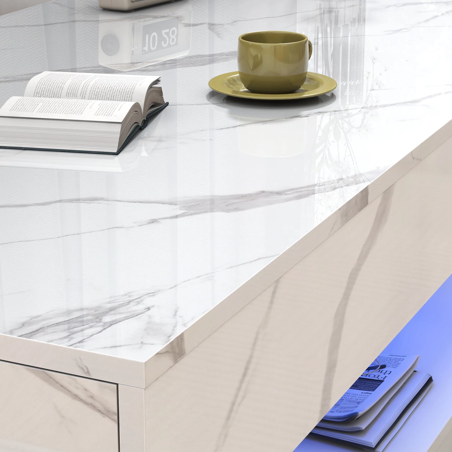 QiaoShiRen Modern LED Coffee Table With Dual Drawer Storage