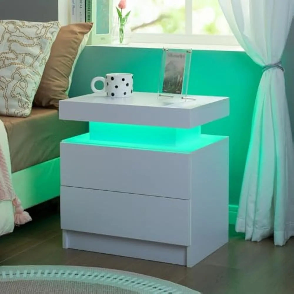 Drawer LED Nightstand Set Of 2 With 2 Drawers Bedroom