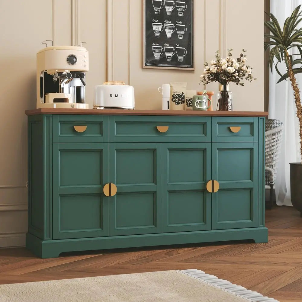 Shaker Style Buffet Sideboard Cabinet With Four Doors And Drawers