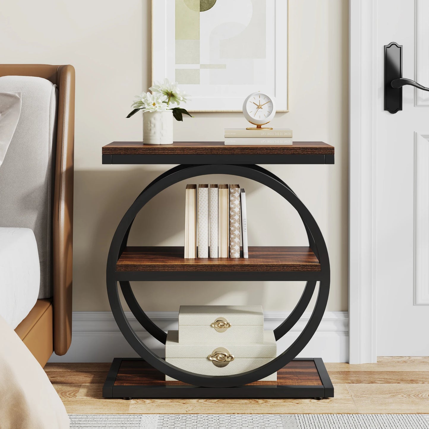Tribesigns End Table With Three Shelves Narrow Wooden Side Table