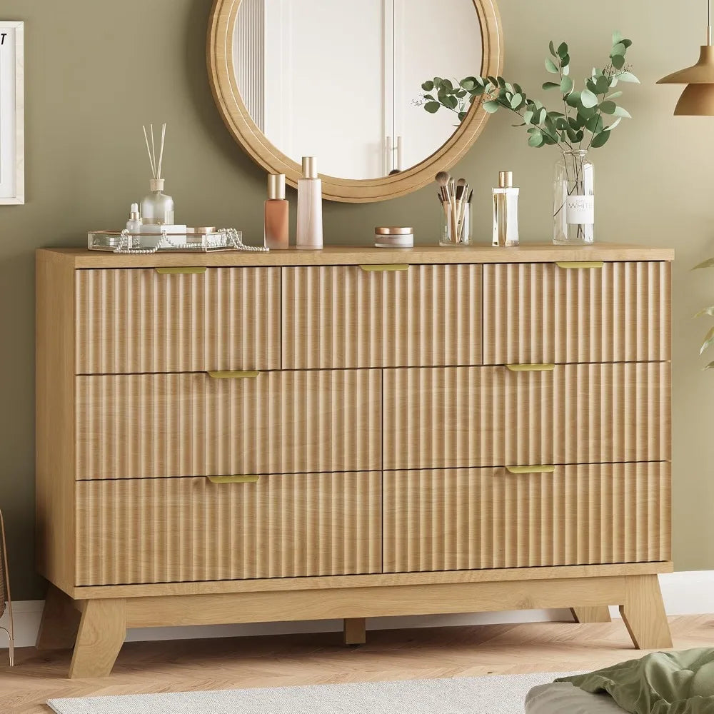 Fluted Dresser With Drawers Modern Wood Chest TV Stand