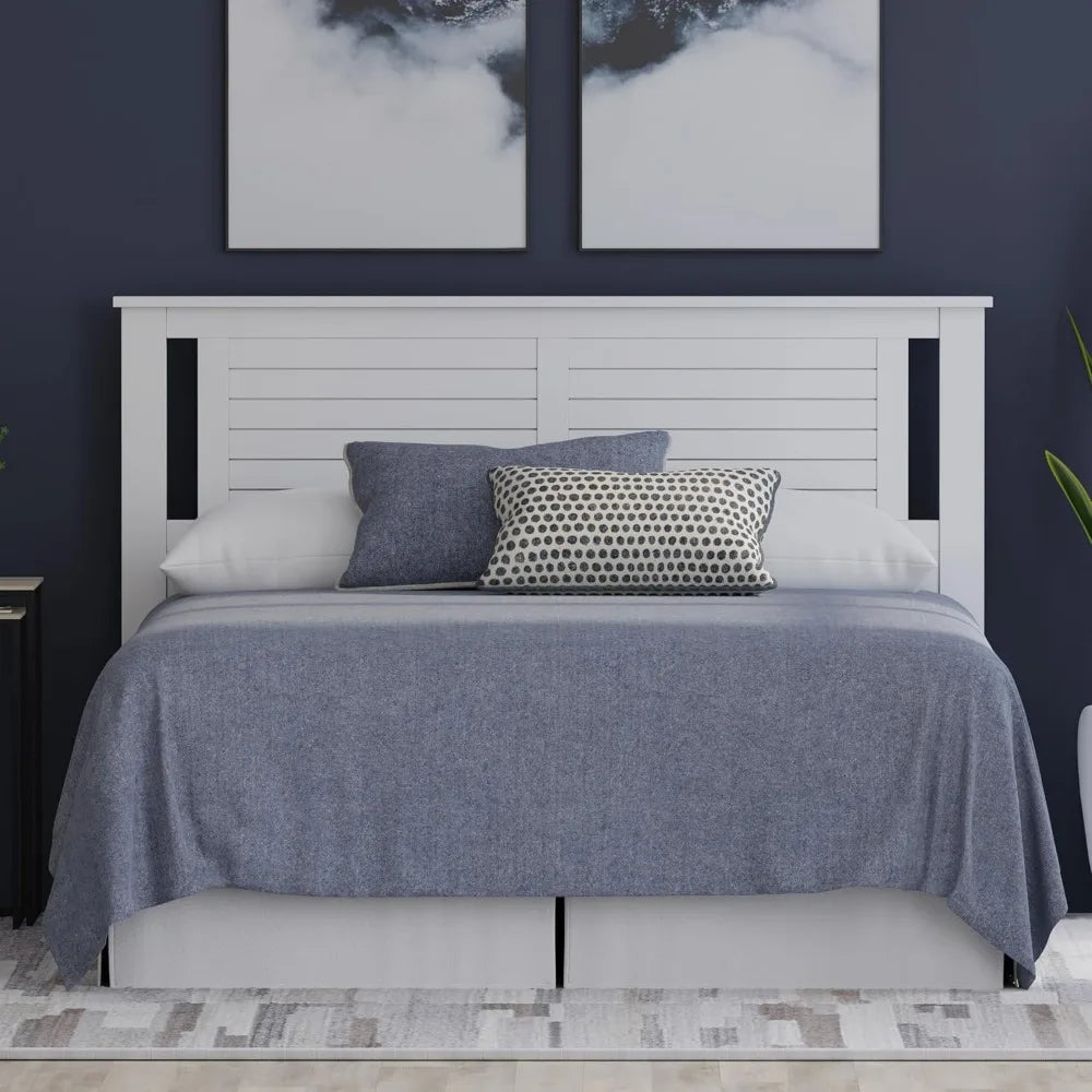Serene Poplar Wood Queen Headboard, Modern Farmhouse Panel with Horizontal Scoring, Queen Size Headboard in White, Casual Coasta