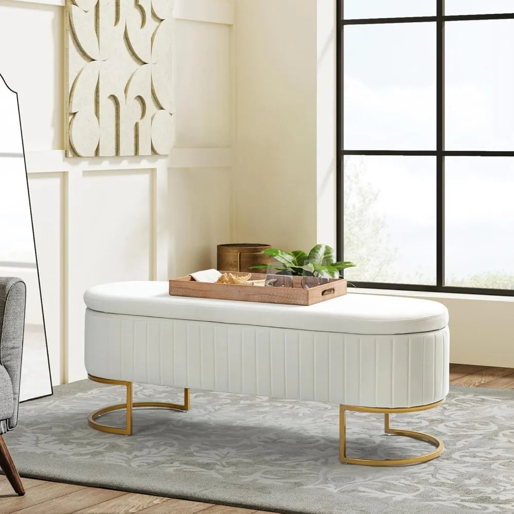 Velvet Storage Bench With Ottoman And Flip Top Metal