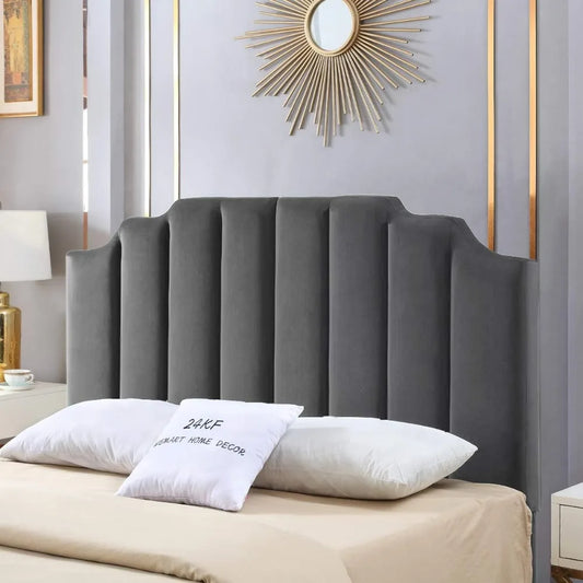 Modern Vertical Channel Design Velvet Tufted Queen Headboard, Dark Gray, California Queen/Full Size