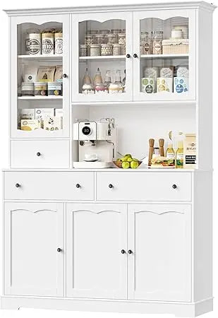 74" Pantry Cabinet with Storage, 49'' W Kitchen Pantry Storage Cabinet with Microwave Stand, Kitchen Hutch Cupboard with Drawers